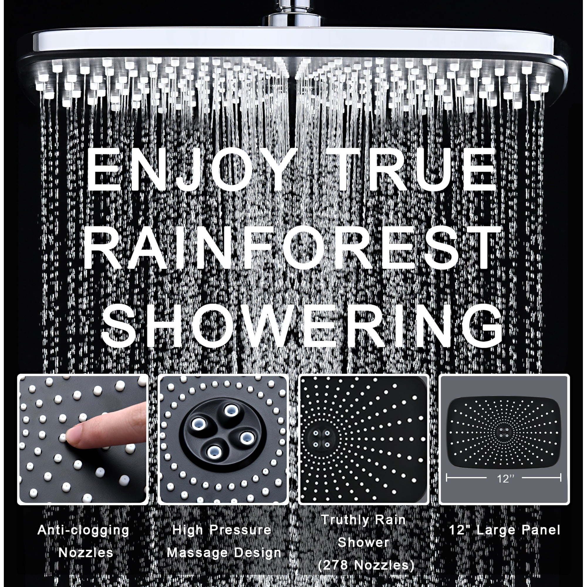 INAVAMZ 12 inch Rain Shower Head and Handheld Combo, High Pressure Shower, 3+8+1 Spray Modes, Magnetic Dock, Power Jet, Anti-Clog Nozzles, 60" Hose,Silver