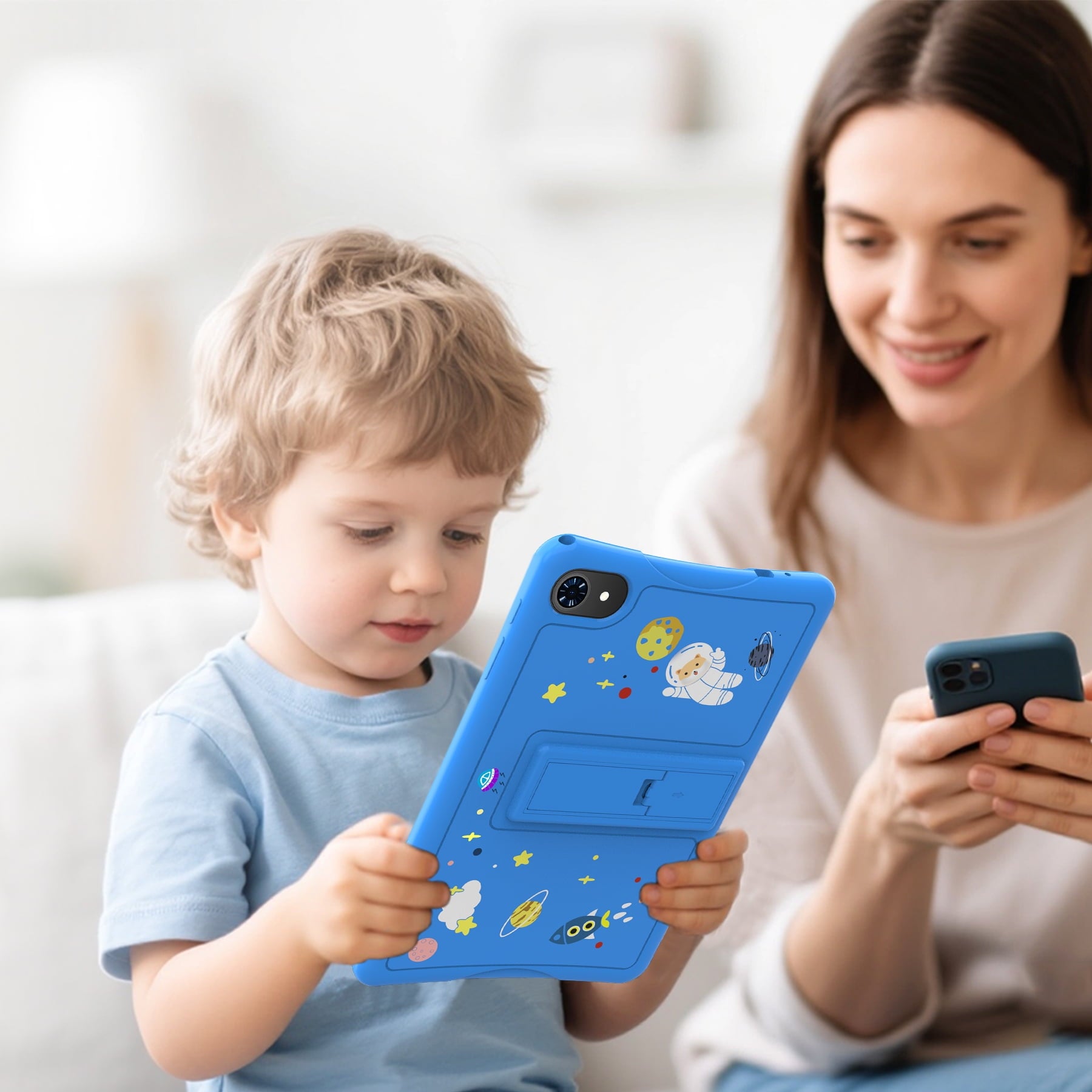 Kids Tablet, Android 15 Tablet for Kids 10.1 inch Ouad-Core with Case, 64GB 1TB TF Card Expandable for Toddler Children, Parental Control, Dual Camera, WiFi,Gift, Blue